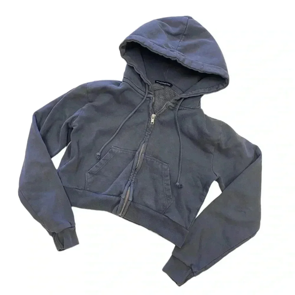 Brandy Melville Blue Cropped  Hoodie Size Small - Picture 2 of 8